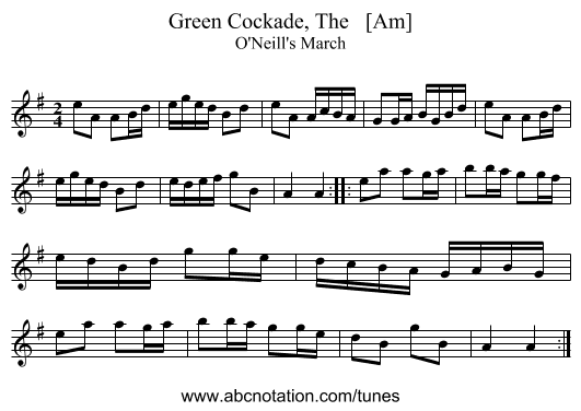 Green Cockade, The   [Am] - staff notation