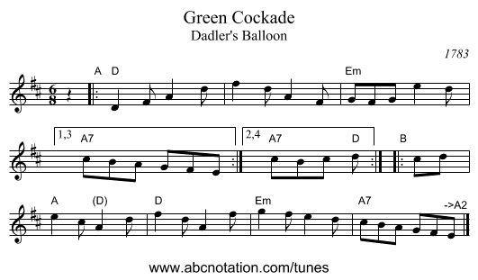 Green Cockade - staff notation