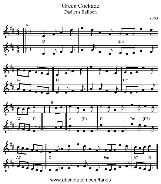 Green Cockade - staff notation