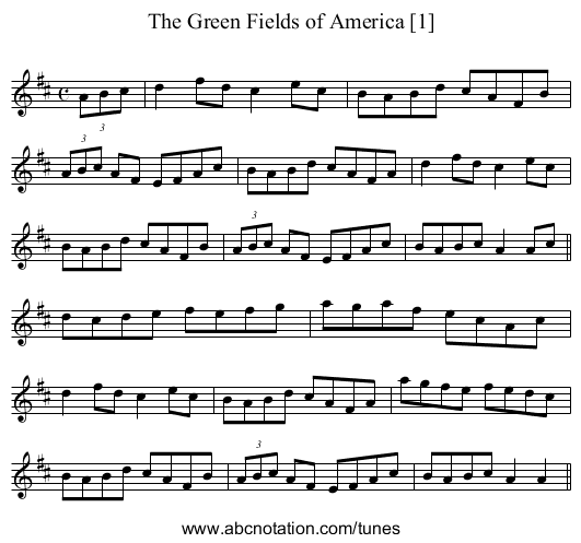 Green Fields of America [1], The - staff notation