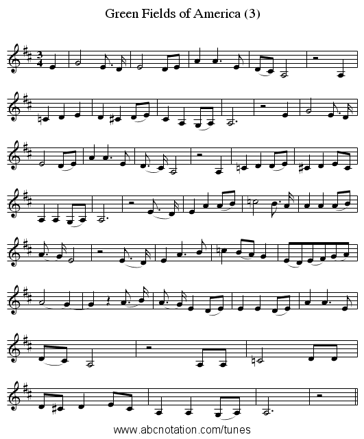 Green Fields of America (3) - staff notation