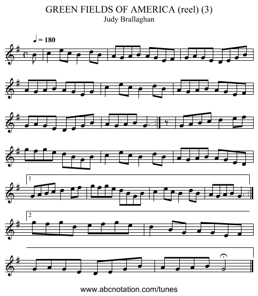 GREEN FIELDS OF AMERICA (reel) (3) - staff notation