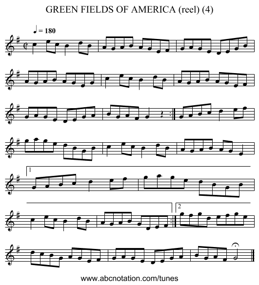 GREEN FIELDS OF AMERICA (reel) (4) - staff notation