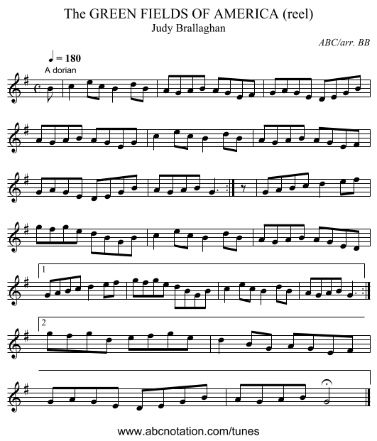 GREEN FIELDS OF AMERICA (reel), The - staff notation