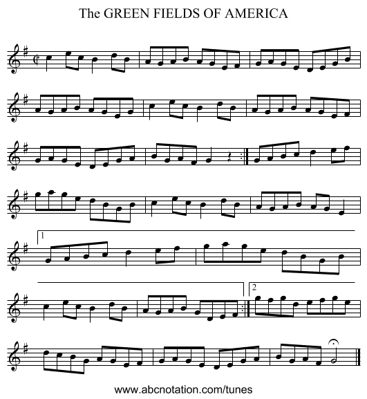 GREEN FIELDS OF AMERICA, The - staff notation