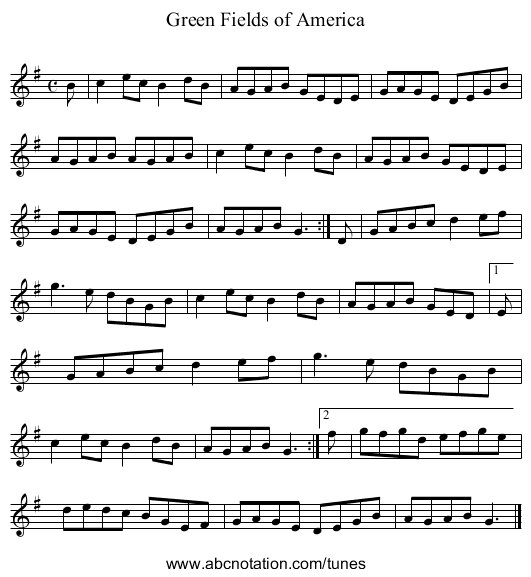 Green Fields of America - staff notation