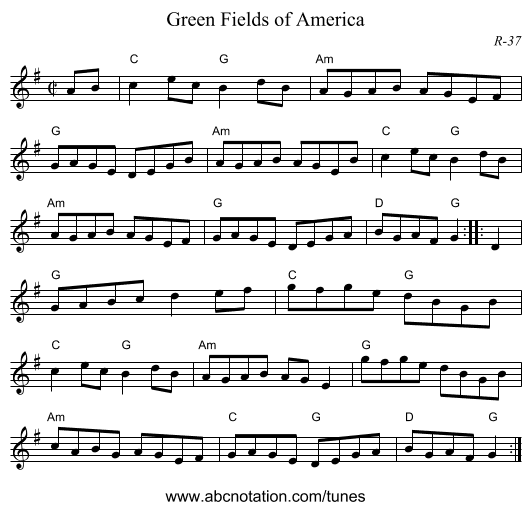Green Fields of America - staff notation