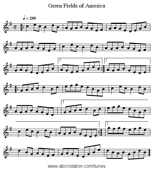 Green Fields of America - staff notation