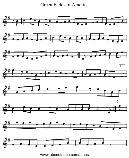 Green Fields of America - staff notation