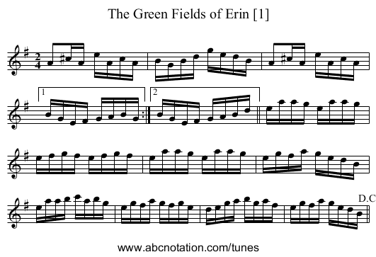 Green Fields of Erin [1], The - staff notation