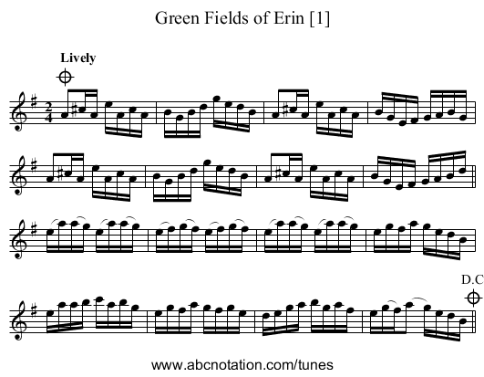 Green Fields of Erin [1] - staff notation