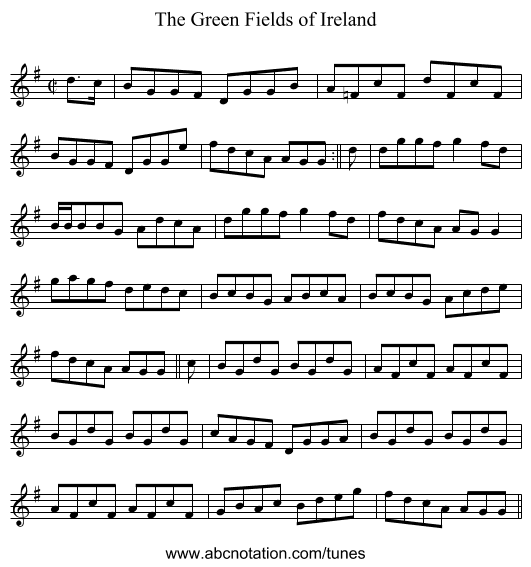 Green Fields of Ireland, The - staff notation