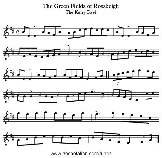 Green Fields of Rossbeigh, The - staff notation