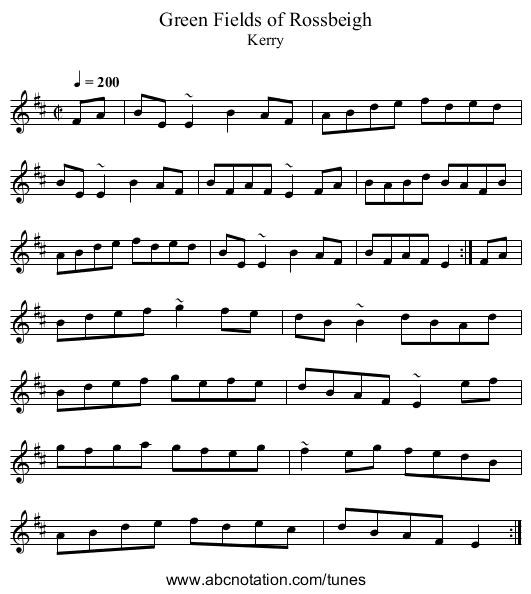 Green Fields of Rossbeigh - staff notation
