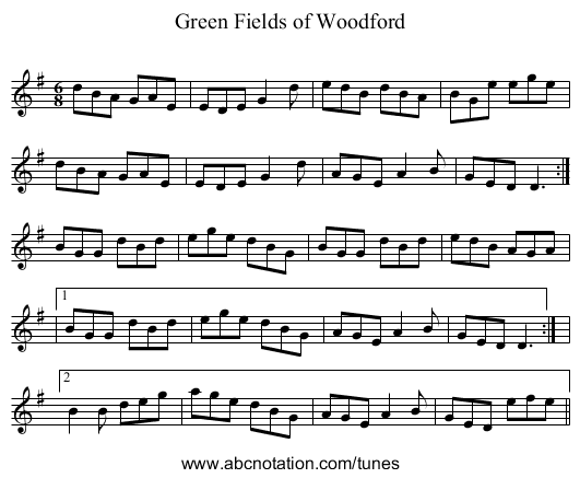 Green Fields of Woodford - staff notation