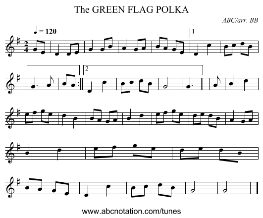GREEN FLAG POLKA, The - staff notation