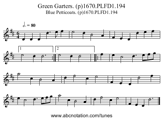 Green Garters. (p)1670.PLFD1.194 - staff notation