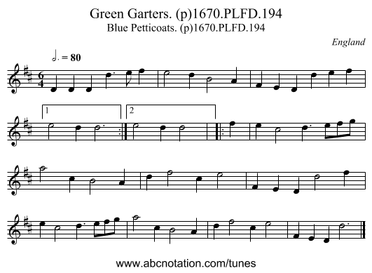 Green Garters. (p)1670.PLFD.194 - staff notation