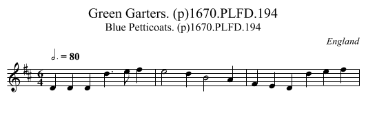 Green Garters. (p)1670.PLFD.194 - staff notation