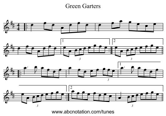 Green Garters - staff notation
