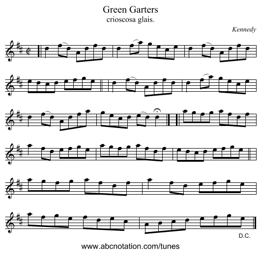 Green Garters - staff notation