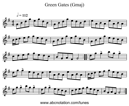 Green Gates (Gmaj) - staff notation