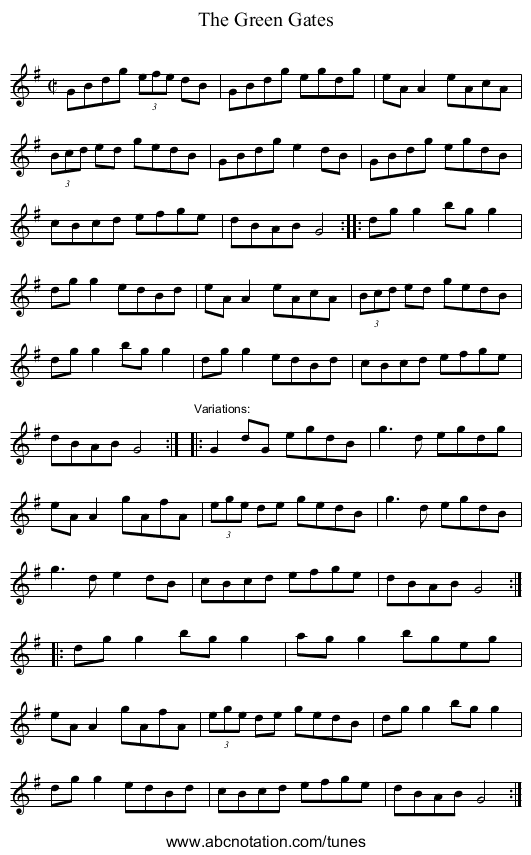 Green Gates, The - staff notation