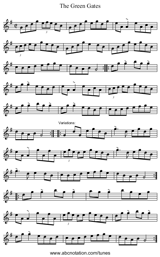 Green Gates, The - staff notation