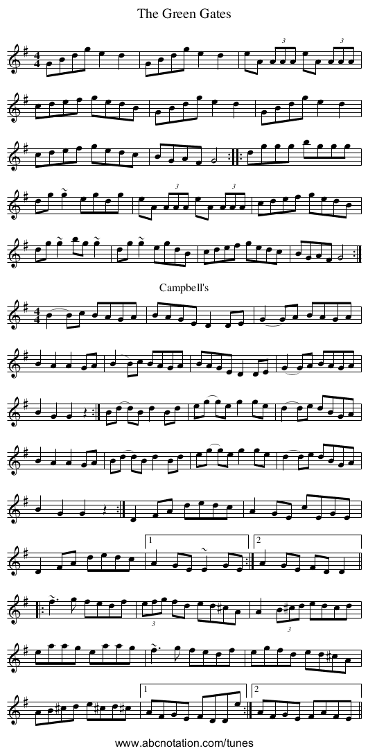 Green Gates, The - staff notation