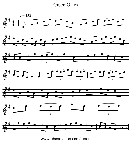 Green Gates - staff notation