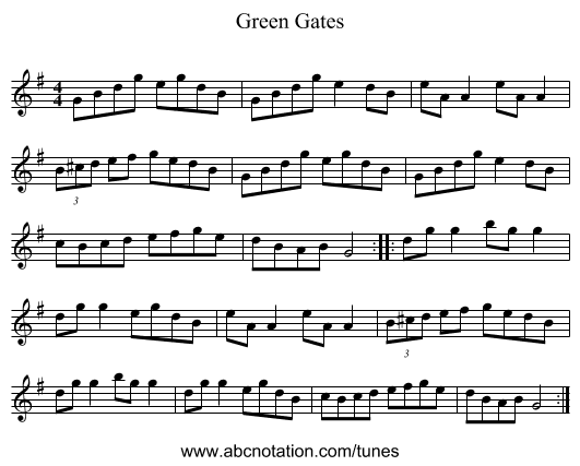 Green Gates - staff notation
