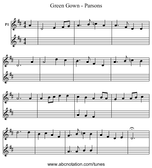 Green Gown - Parsons - staff notation