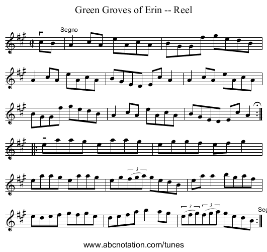 Green Groves of Erin -- Reel - staff notation