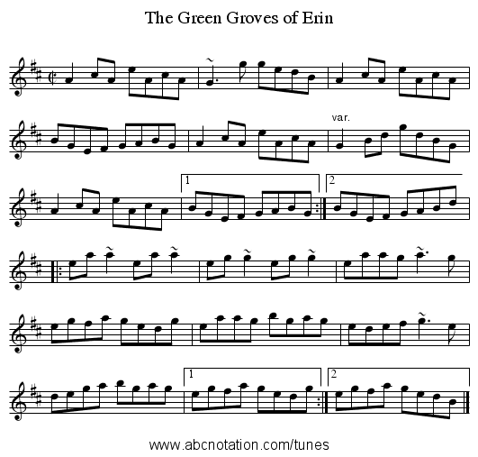 Green Groves of Erin, The - staff notation