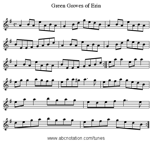 Green Groves of Erin - staff notation