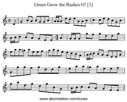 Green Grow the Rashes O! [1] - staff notation