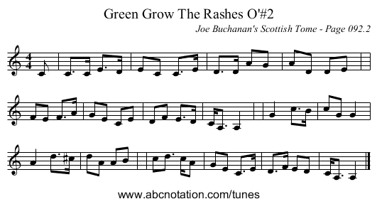 Green Grow The Rashes O'#2 - staff notation
