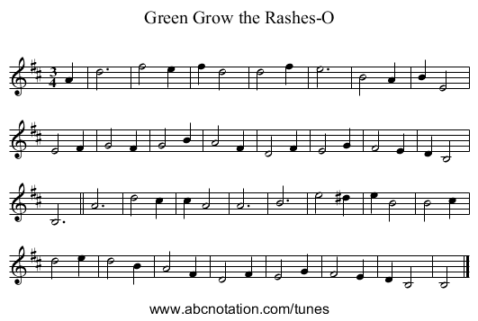 Green Grow the Rashes-O - staff notation