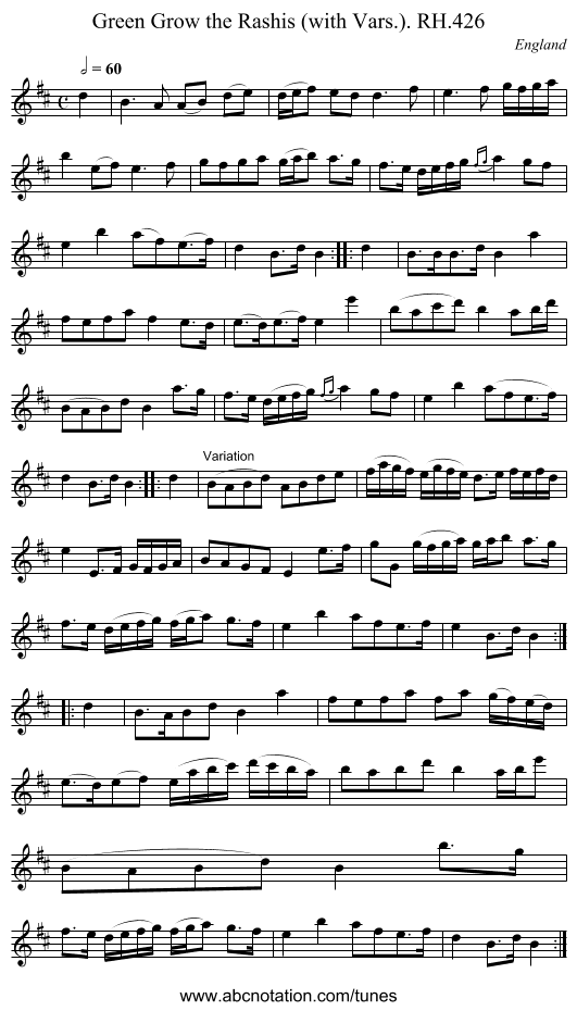 Green Grow the Rashis (with Vars.). RH.426 - staff notation