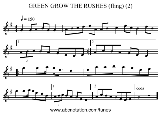 GREEN GROW THE RUSHES (fling) (2) - staff notation