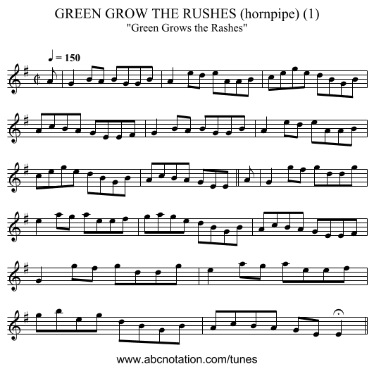 GREEN GROW THE RUSHES (hornpipe) (1) - staff notation