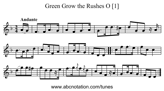 Green Grow the Rushes O [1] - staff notation