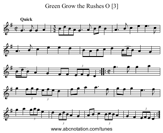 Green Grow the Rushes O [3] - staff notation