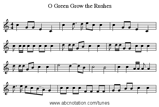 Green Grow the Rushes, O - staff notation