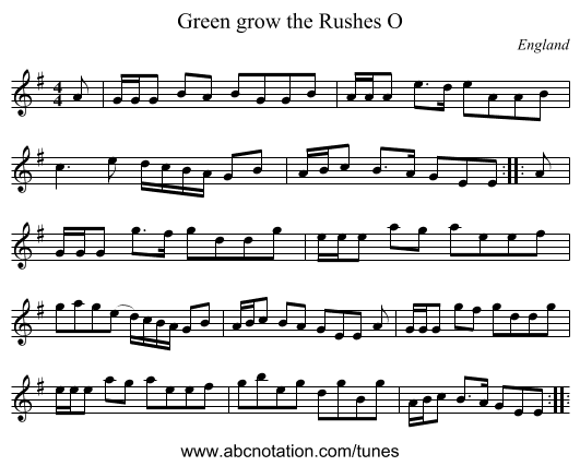 Green grow the Rushes O - staff notation