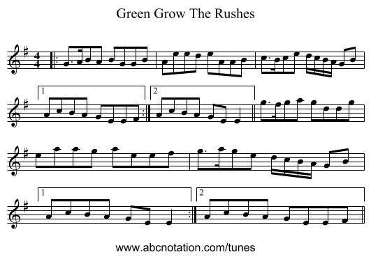 Green Grow The Rushes - staff notation