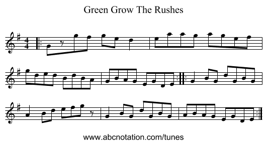 Green Grow The Rushes - staff notation