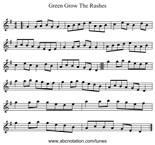 Green Grow The Rushes - staff notation