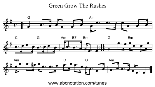 Green Grow The Rushes - staff notation