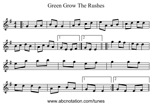 Green Grow The Rushes - staff notation